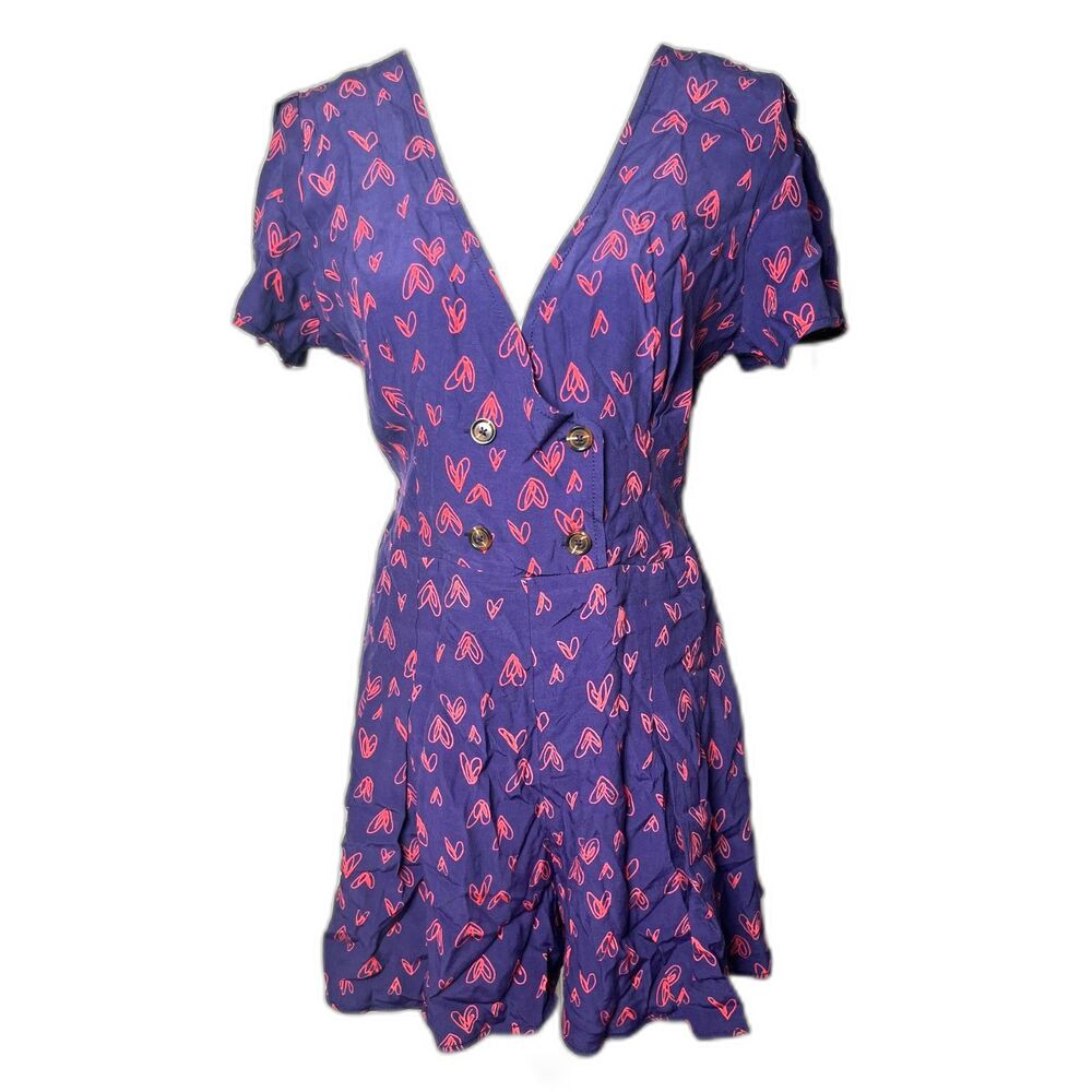 Urban Outfitters UO Juliette Heart Printed Short Sleeve Romper Size Large NWOT - Picture 4 of 8